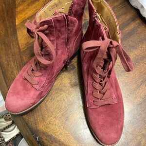 Vionic Lani Suede Lace Up Zipper Boots Port Burgundy Water Resistant Sz 7M